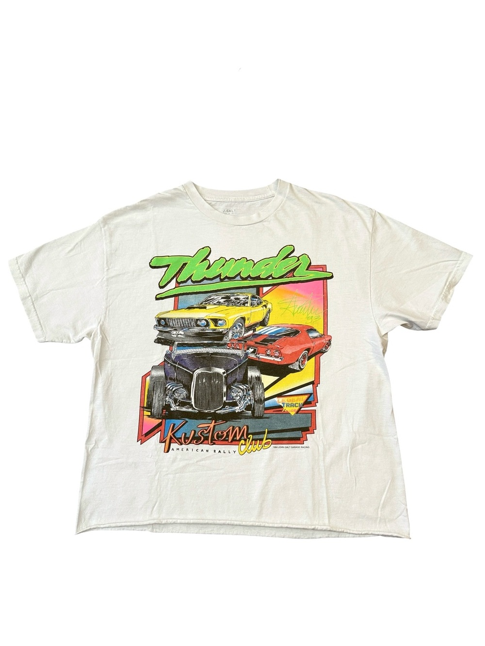 J Galt Thunder Hot Rod Racing Graphic T Shirt Made in USA Men’s OS Est. Large